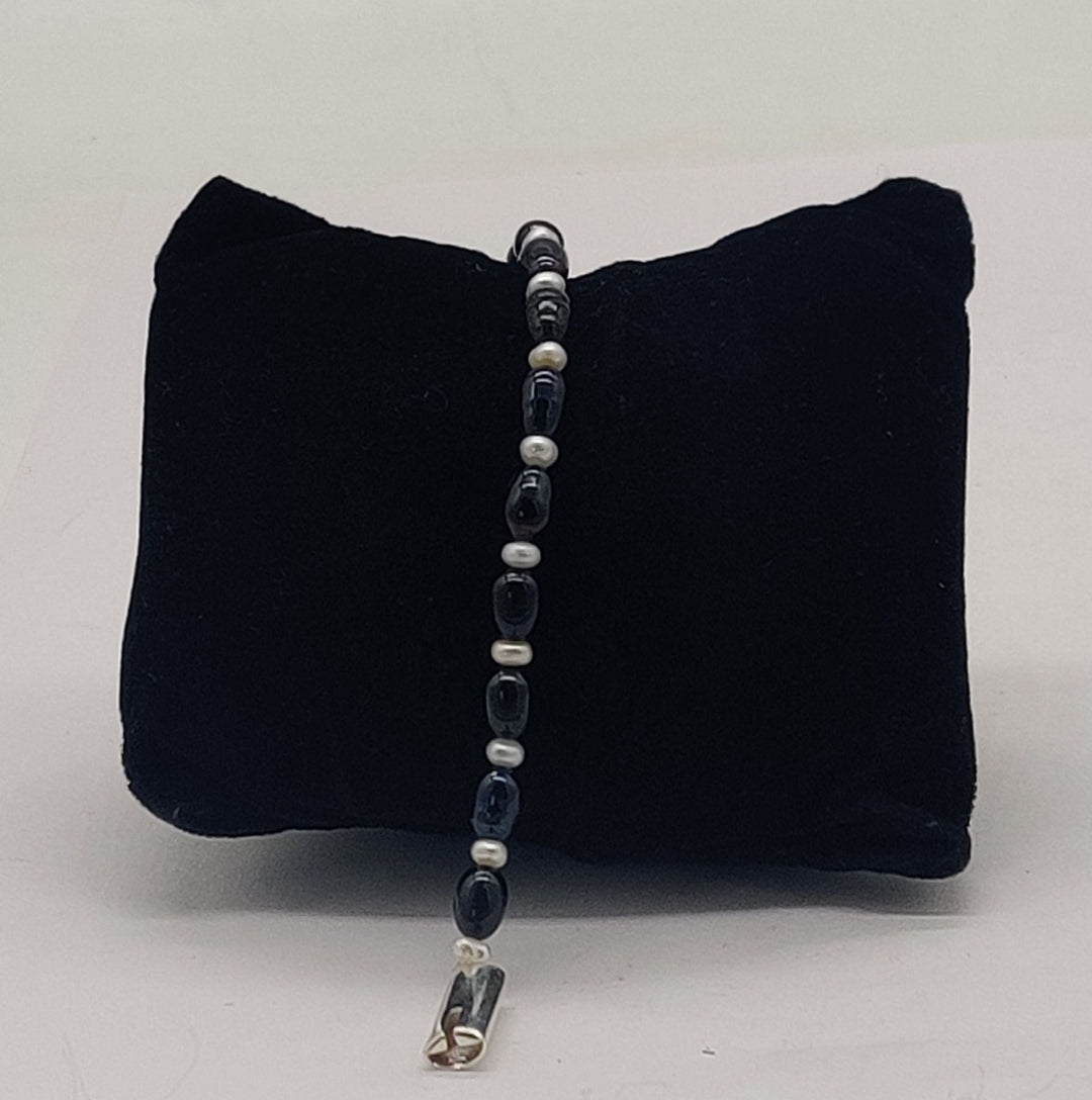 Black and Silver-Toned Pearl Bracelet | SHOBITAM