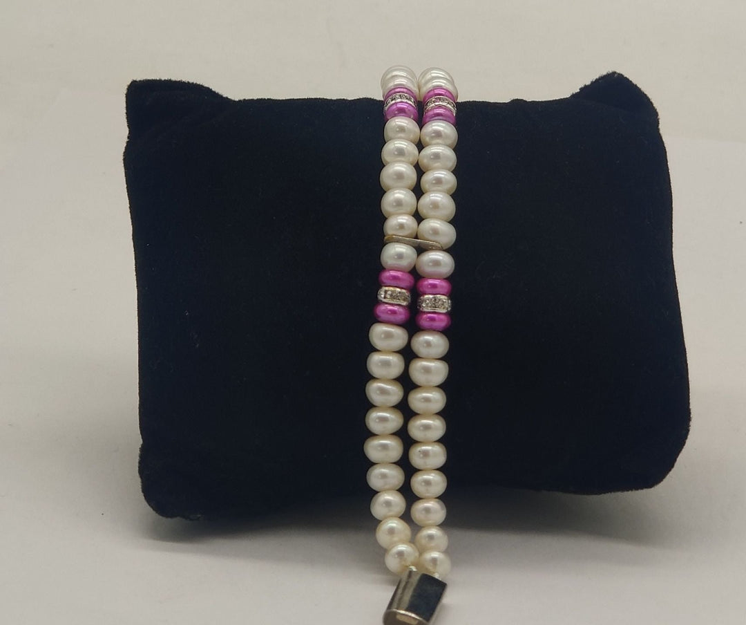 Two-Strand white and Pink Pearl Bracelet | SHOBITAM