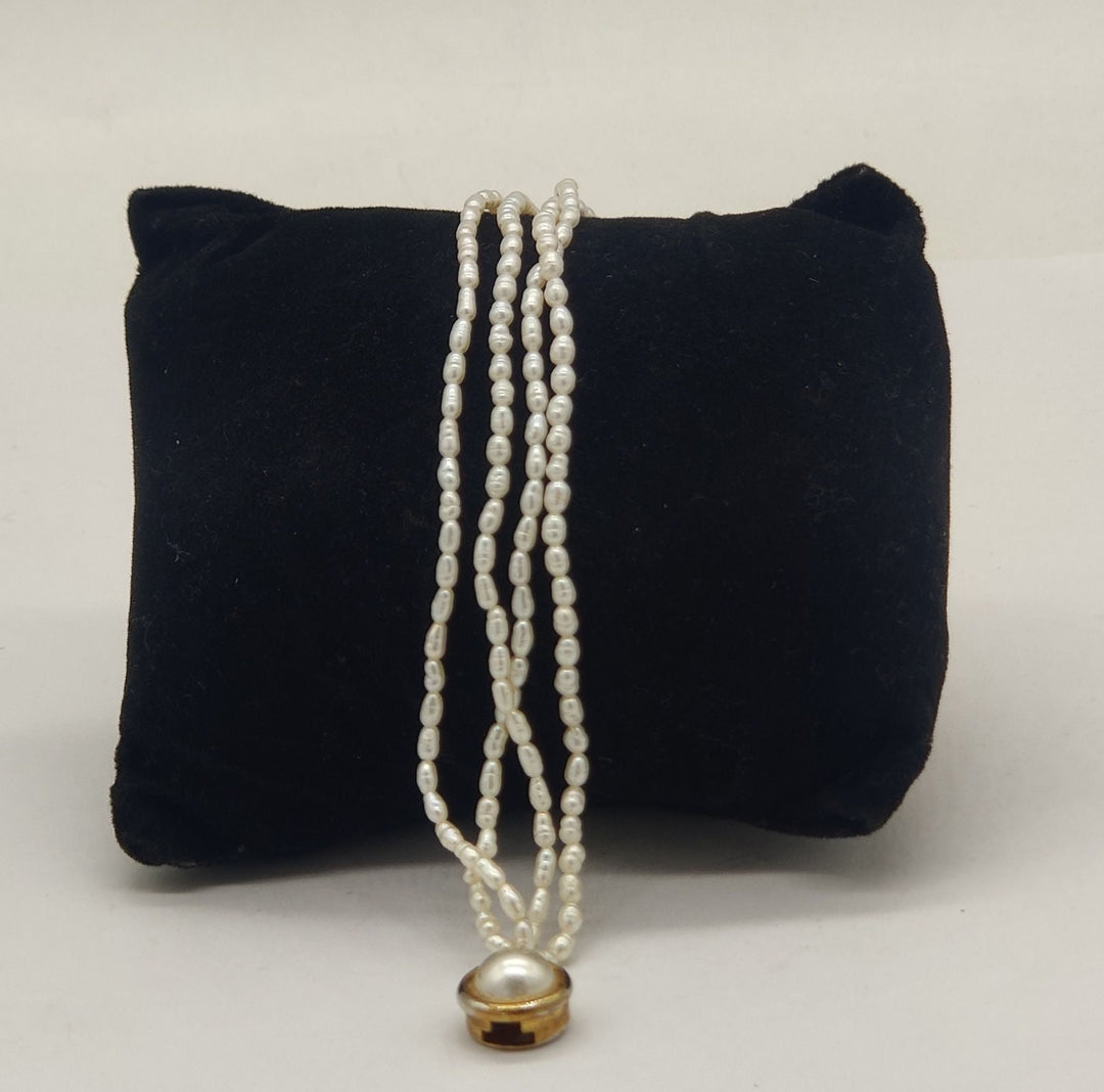 Elegant Multi-Layer White Pearl Necklace with Gold Pendant | SHOBITAM