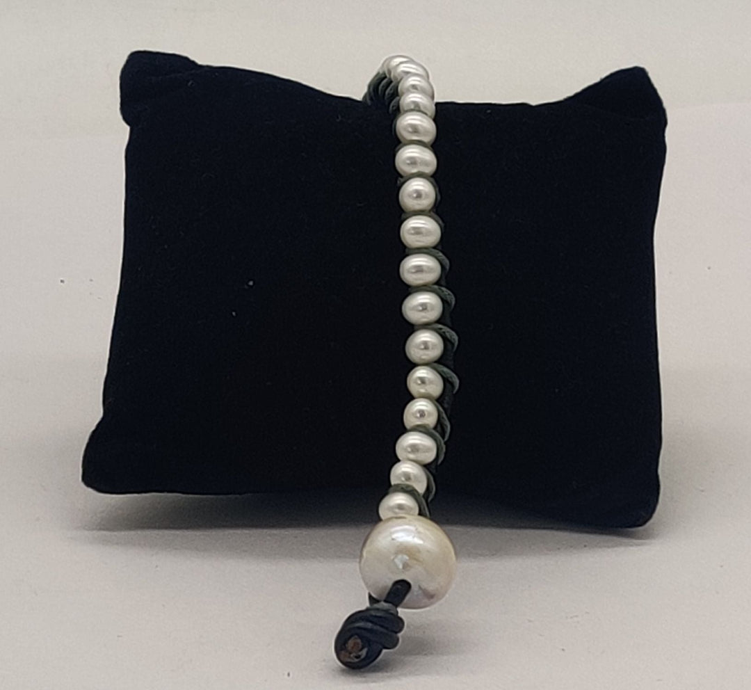 White Oval Pearl Bracelet | SHOBITAM