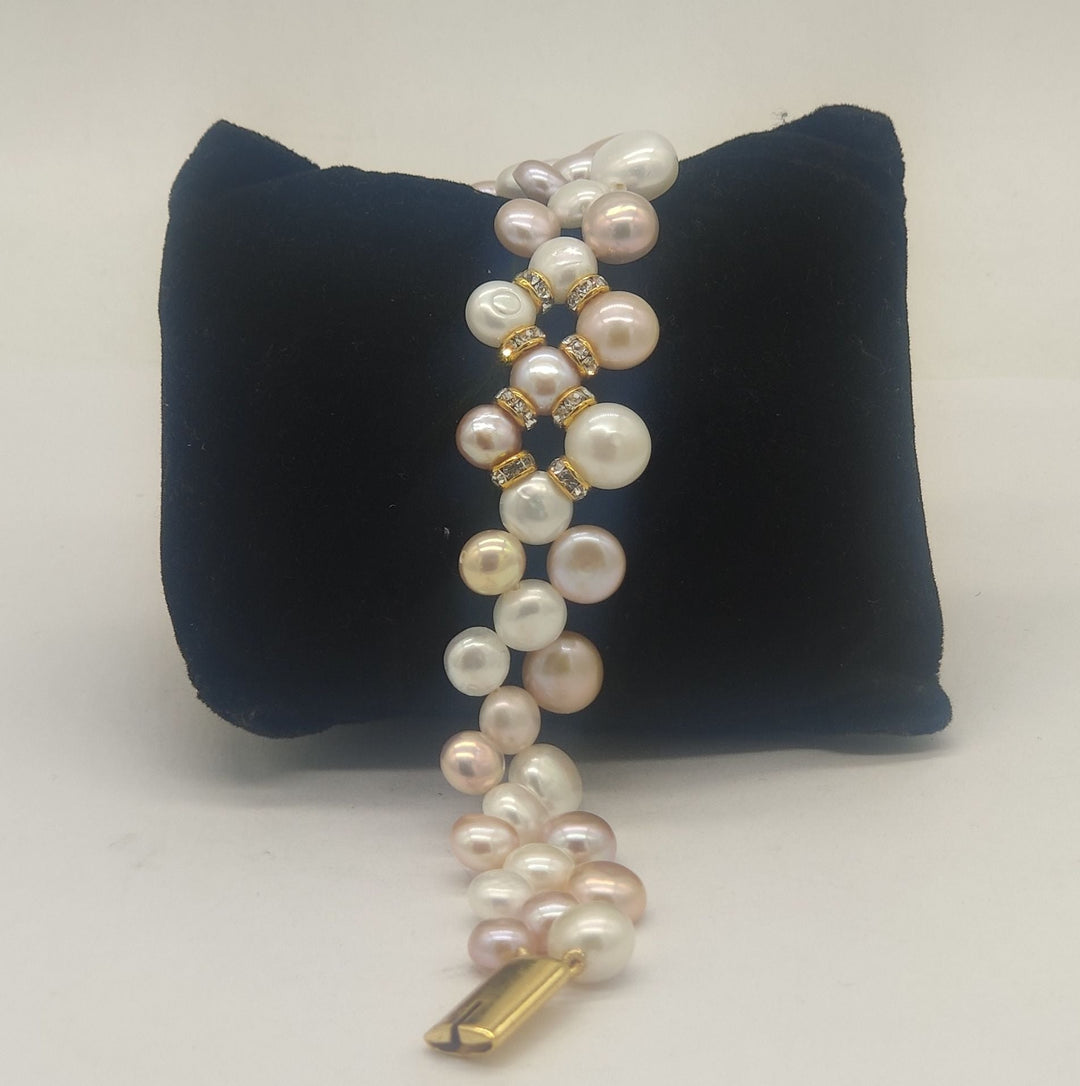 Multi-Strand White and Pink Pearl Bracelet | Shobitam