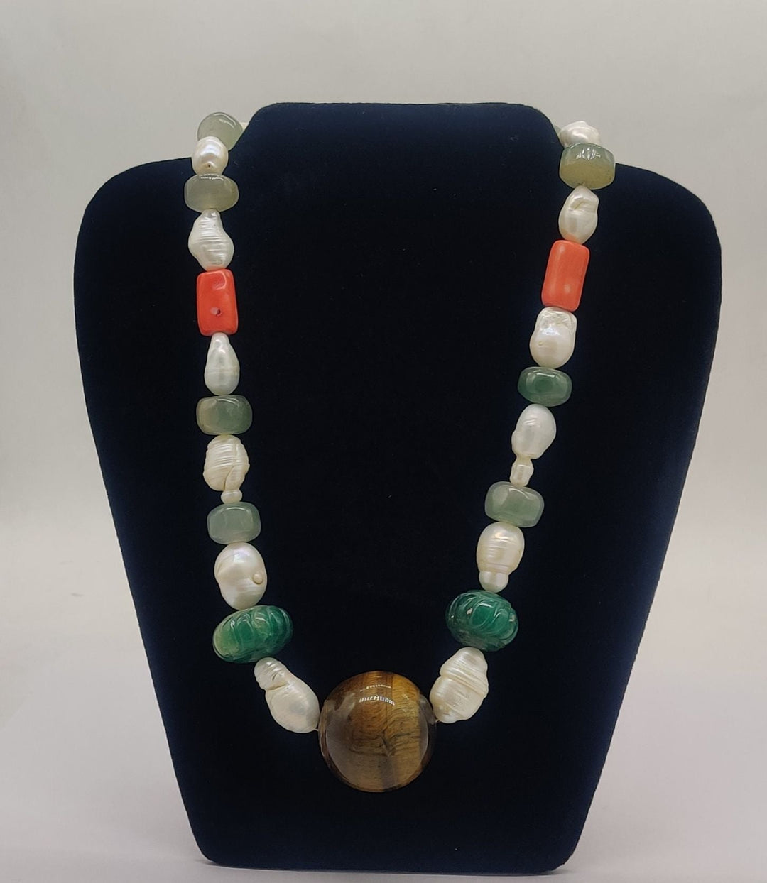 Earth Elements Tiger Eye & Pearl Necklace | Shobitam