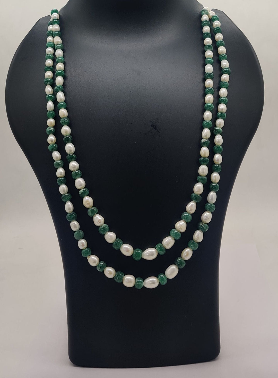 Classic Green & Pearl Double-Strand Necklace | SHOBITAM