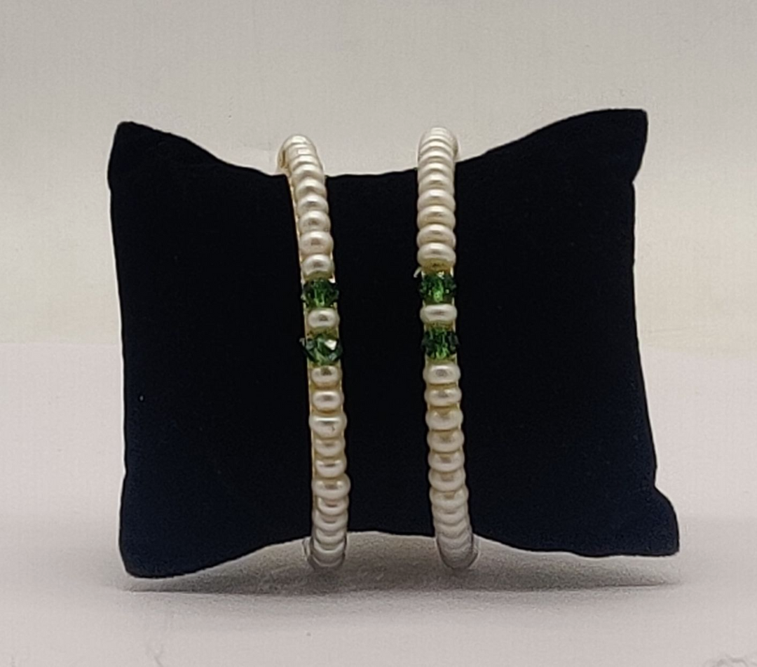 Pearl & Green Stone Bangles | SHOBITAM