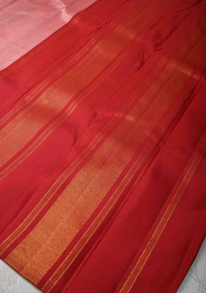 Blush Mist Color Rising Temple border on Pure Kanjivaram Silk Saree | SILK MARK CERTIFIED