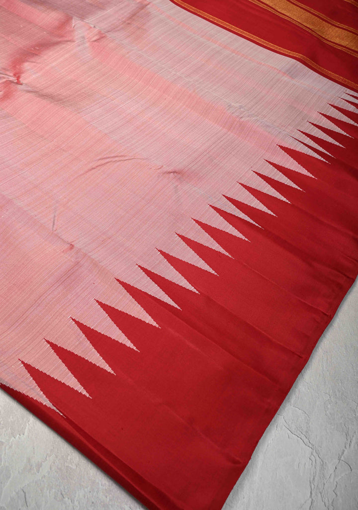 Blush Mist Color Rising Temple border on Pure Kanjivaram Silk Saree | SILK MARK CERTIFIED