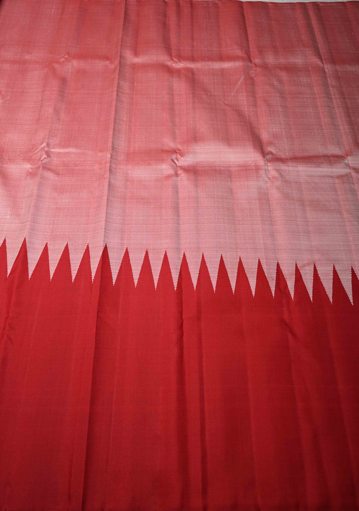 Blush Mist Color Rising Temple border on Pure Kanjivaram Silk Saree | SILK MARK CERTIFIED