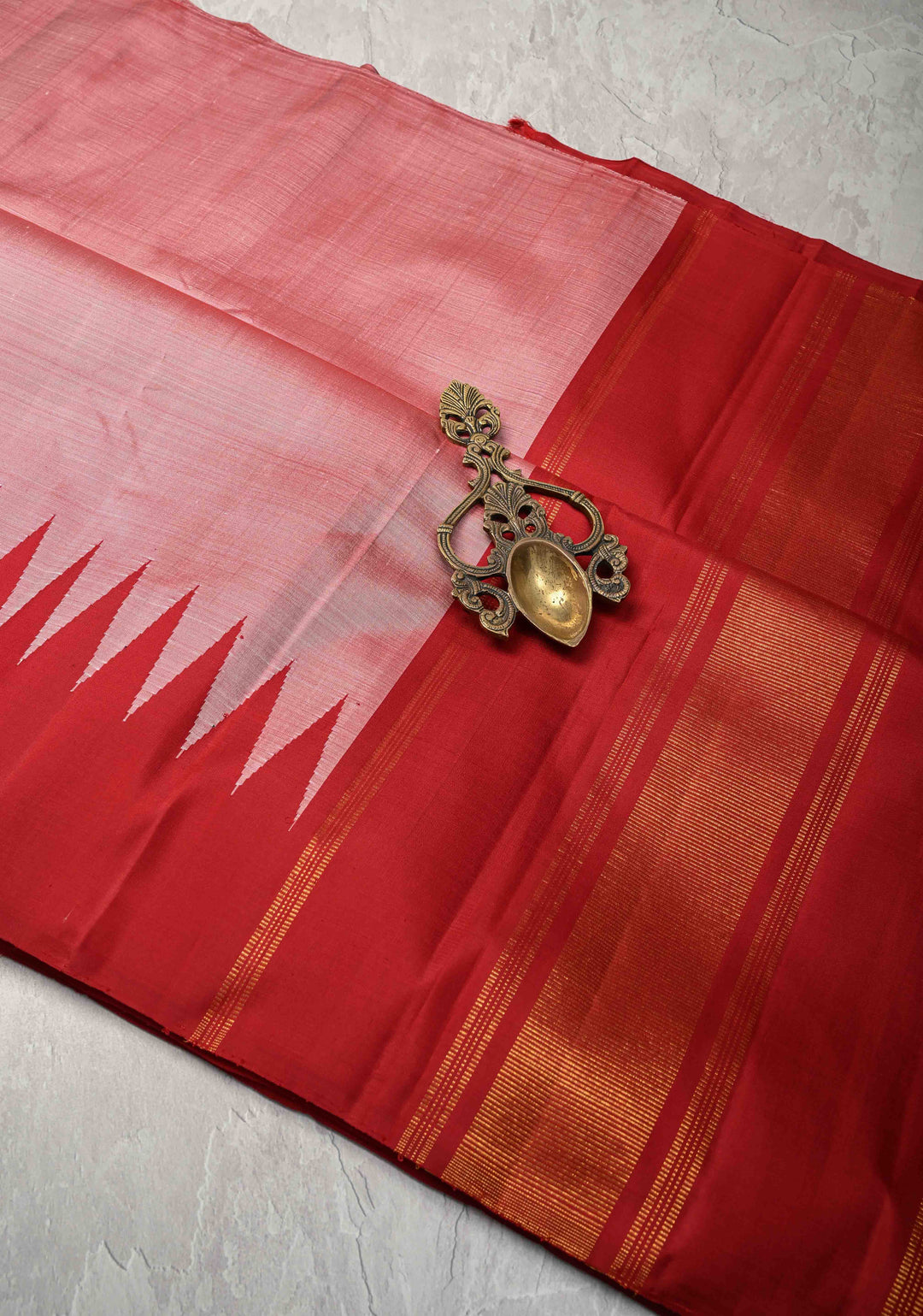 Blush Mist Color Rising Temple border on Pure Kanjivaram Silk Saree | SILK MARK CERTIFIED