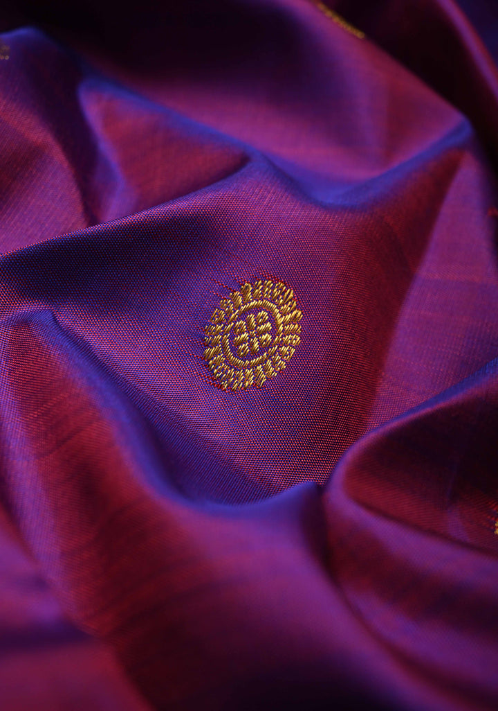 Purple Dual tone Pure Kanjivaram Silk Saree with Zari Buttas and Zari Border | SILK MARK CERTIFIED