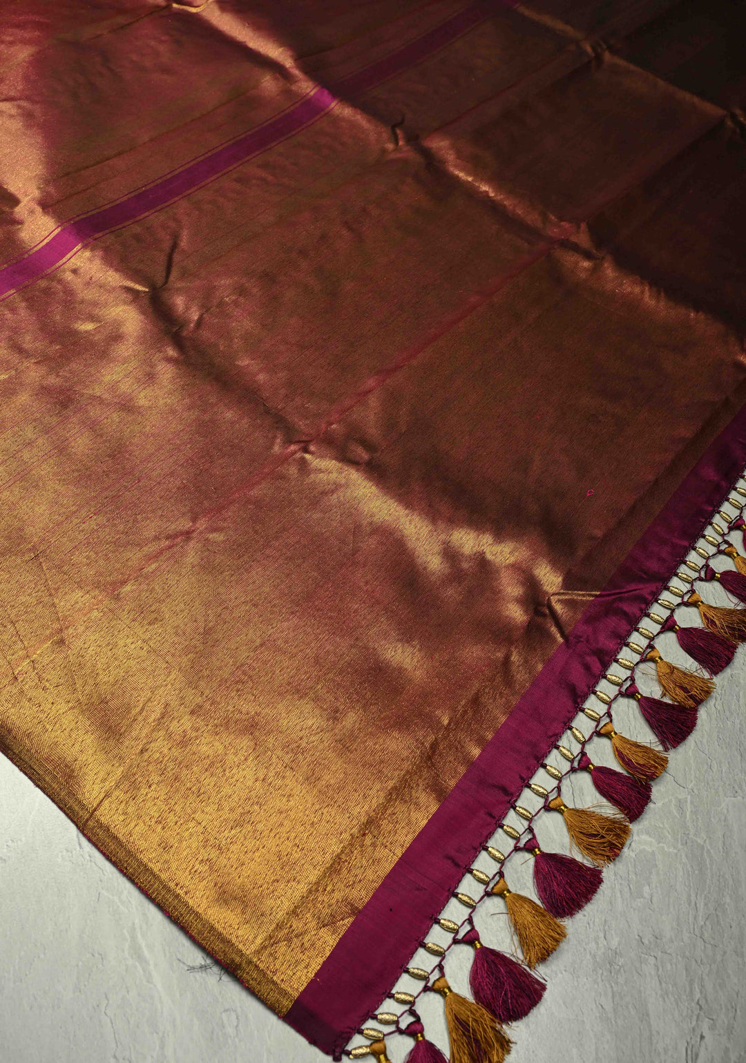 Deep Magenta and Gold Rising Temple Border on Pure Kanjivaram Silk Saree | SILK MARK CERTIFIED | SHOBITAM