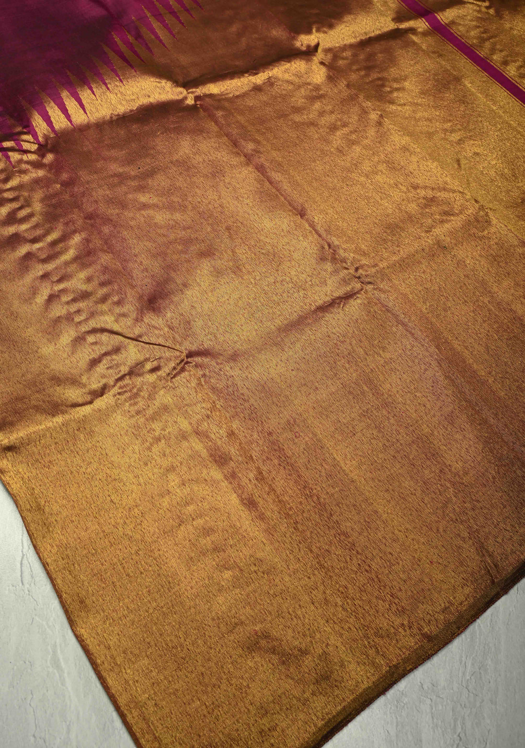Deep Magenta and Gold Rising Temple Border on Pure Kanjivaram Silk Saree | SILK MARK CERTIFIED | SHOBITAM