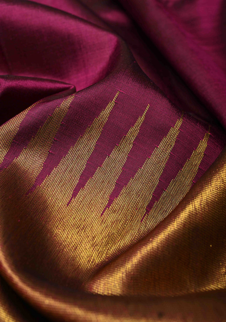 Deep Magenta and Gold Rising Temple Border on Pure Kanjivaram Silk Saree | SILK MARK CERTIFIED | SHOBITAM