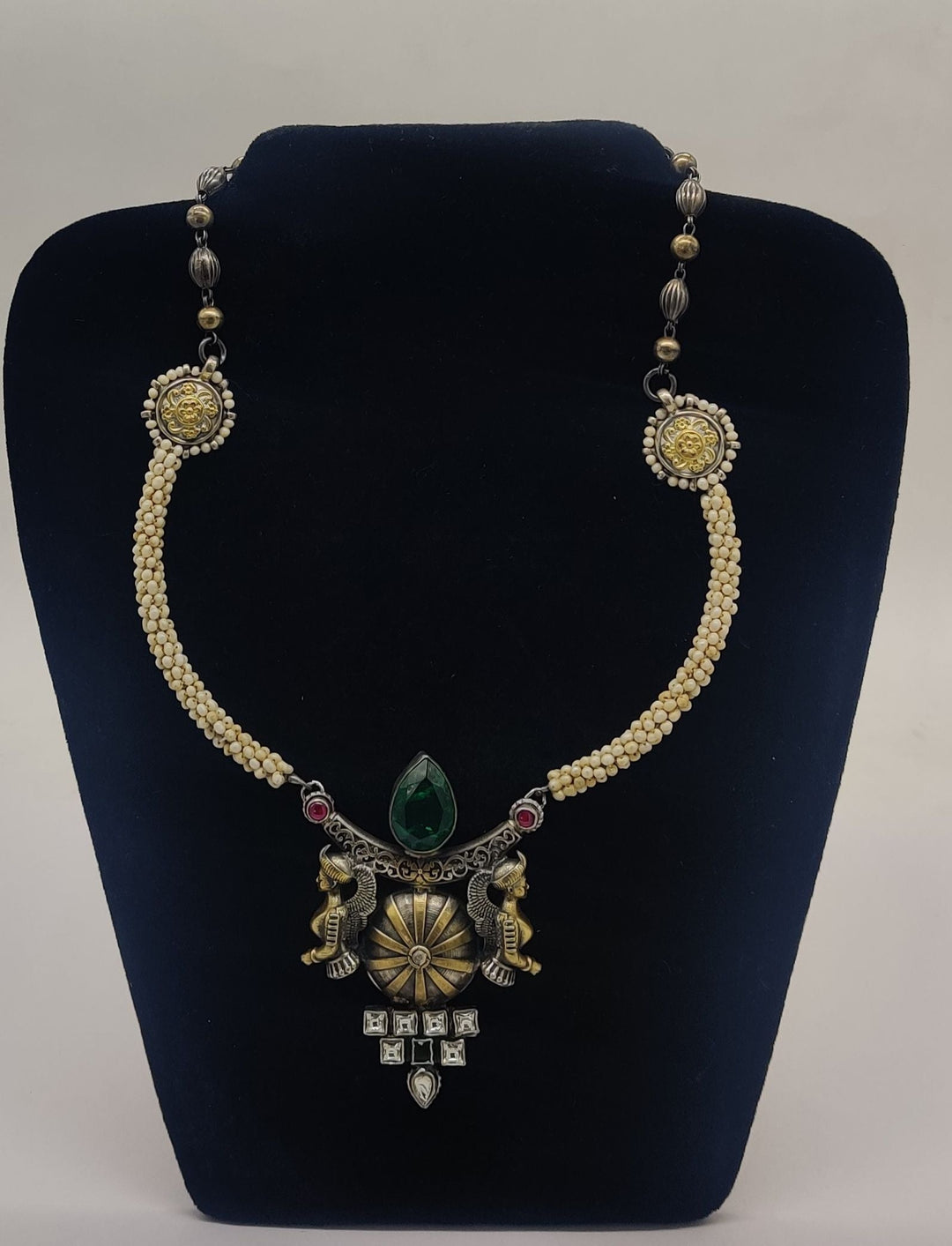 92.5 Oxidized Silver Regal Green Gemstone Necklace | SHOBITAM