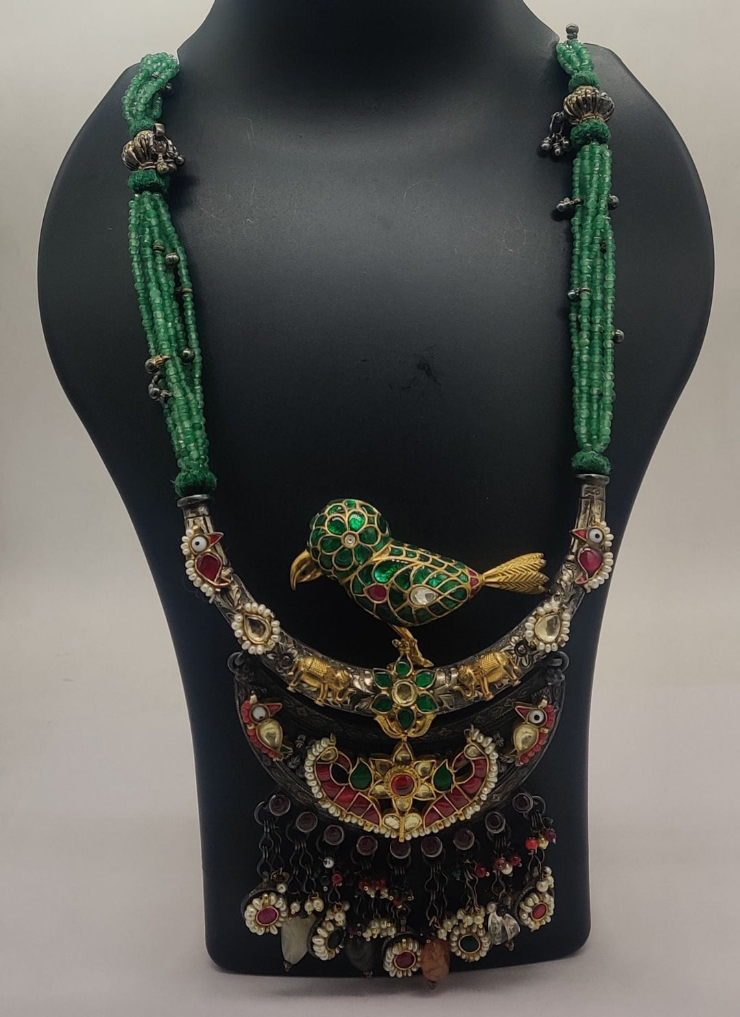 92.5 Oxidized Silver pendant Mayuri Crescent Heritage Necklace | SHOBITAM