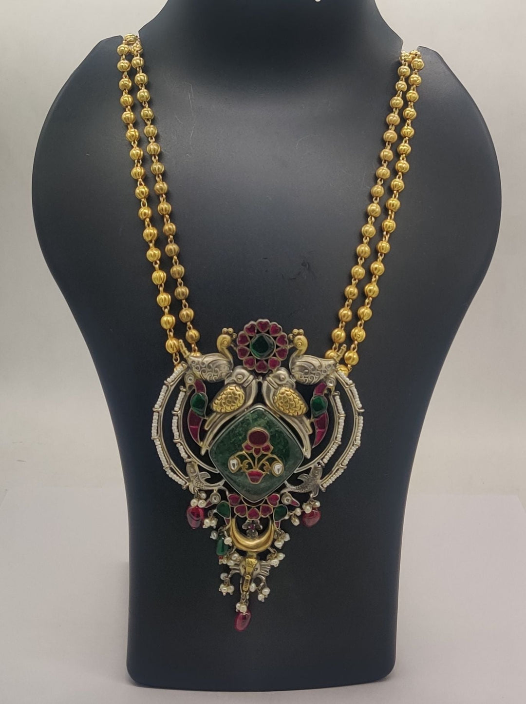 92.5 silver Mohar Peacock Pendant Necklace | SHOBITAM