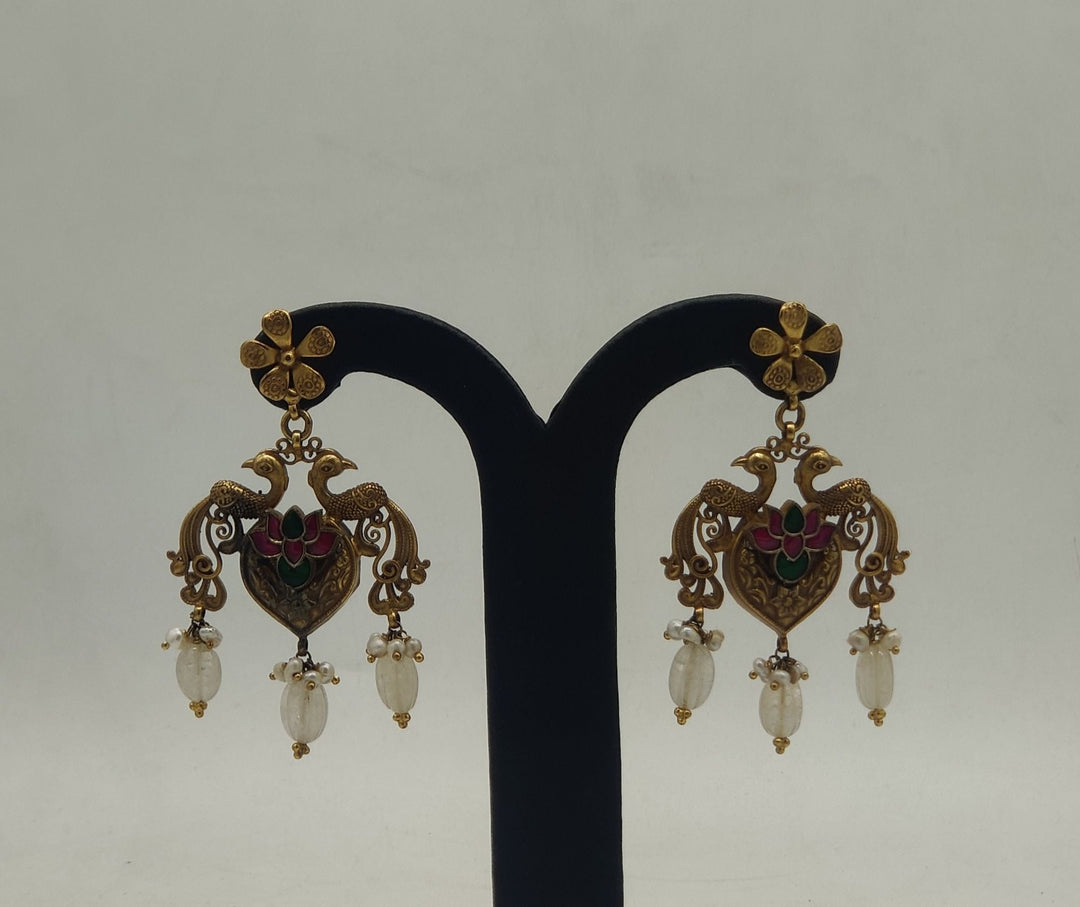 92.5 oxidized silver Kundan Mayura Elegance Earrings | SHOBITAM