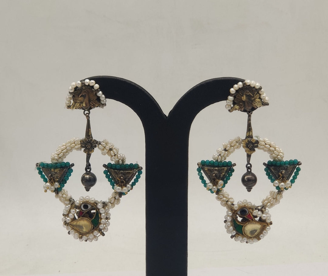 92.5 Oxidized Silver Heritage Halo Peacock Studs | SHOBITAM