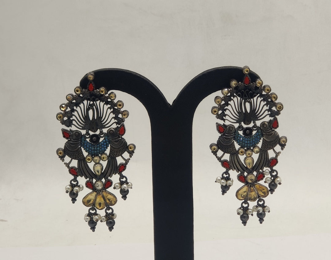 92.5 Oxidized Silver Peacock Royale Earrings | SHOBITAM