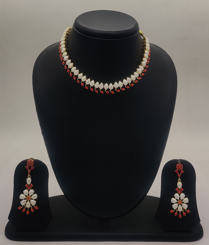 Handcrafted Natural pearl Necklace With coral like stones | SHOBITAM