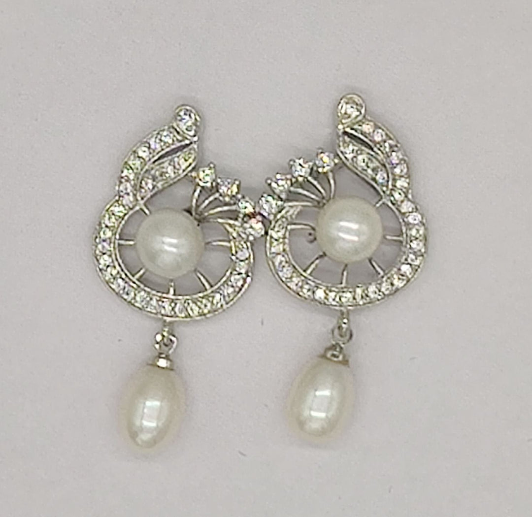 Crystal Swirl Earrings with Pearl Drop | SHOBITAM