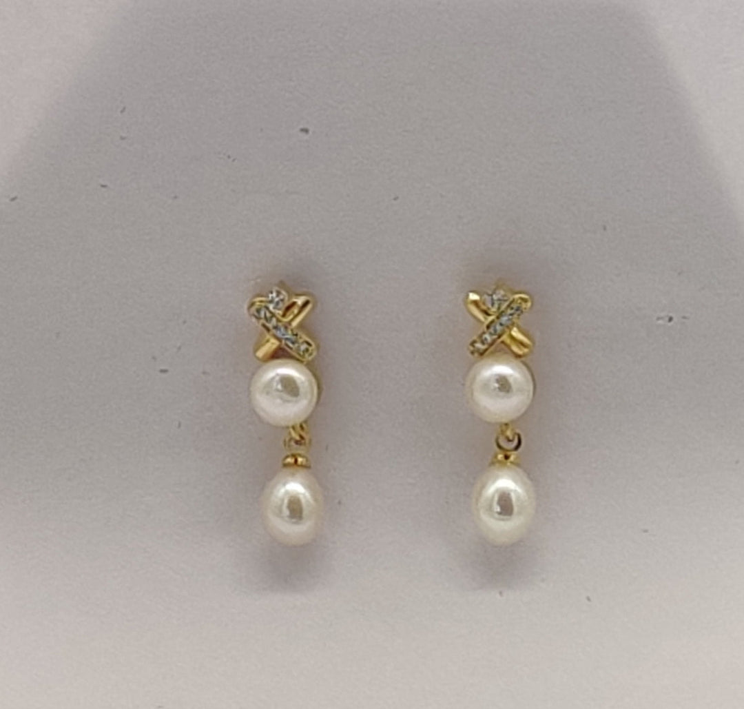 Gold X-Motif Pearl Danglers