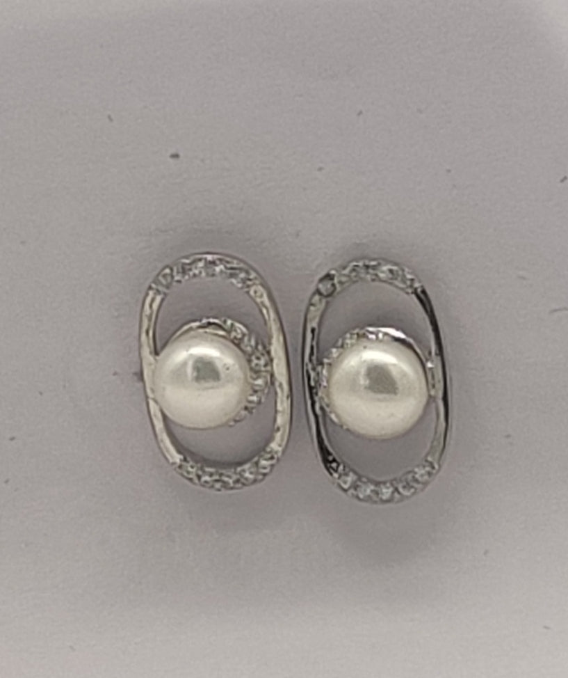 Oval Frame Pearl Stud Earrings | SHOBITAM