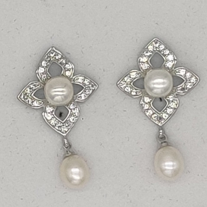 Floral Crystal Pearl Drop Earrings | SHOBITAM
