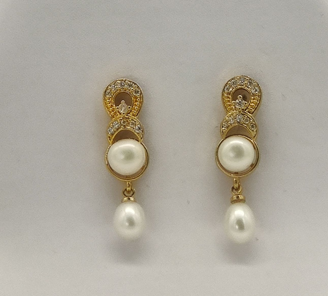 Gold American Diamond Pearl Drop Earrings