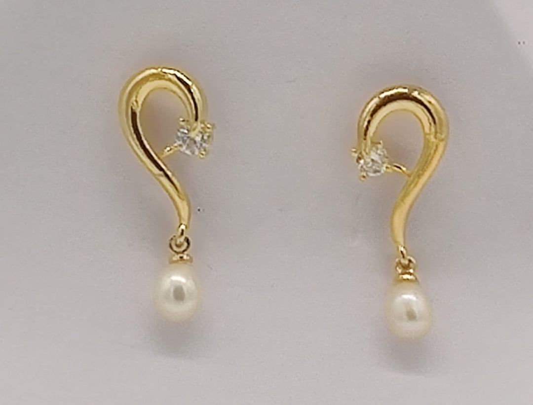 Gold-Toned Swirl Earrings with Freshwater Pearl Drop | SHOBITAM