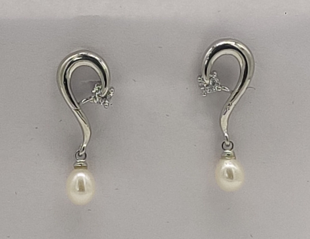 Abstract Silver Drop Earrings with Freshwater Pearls
