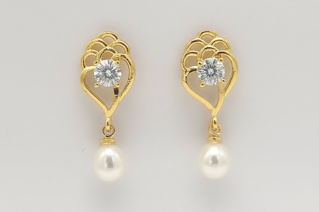 Gold-Plated Crystal & Pearl Drop Earrings