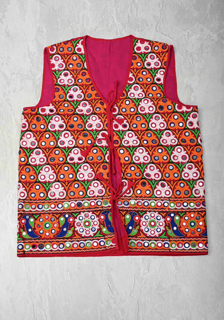 L Size Mens Waist Coat With Machine Embroidered and Kutch Mirror Work | SHOBITAM