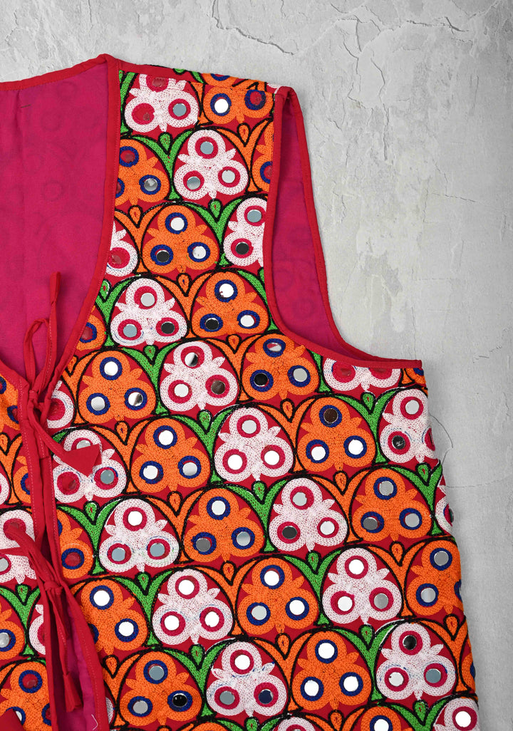 L Size Mens Waist Coat With Machine Embroidered and Kutch Mirror Work | SHOBITAM