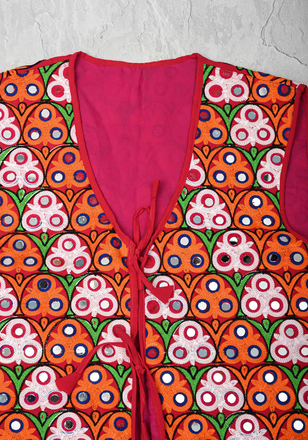 L Size Mens Waist Coat With Machine Embroidered and Kutch Mirror Work | SHOBITAM