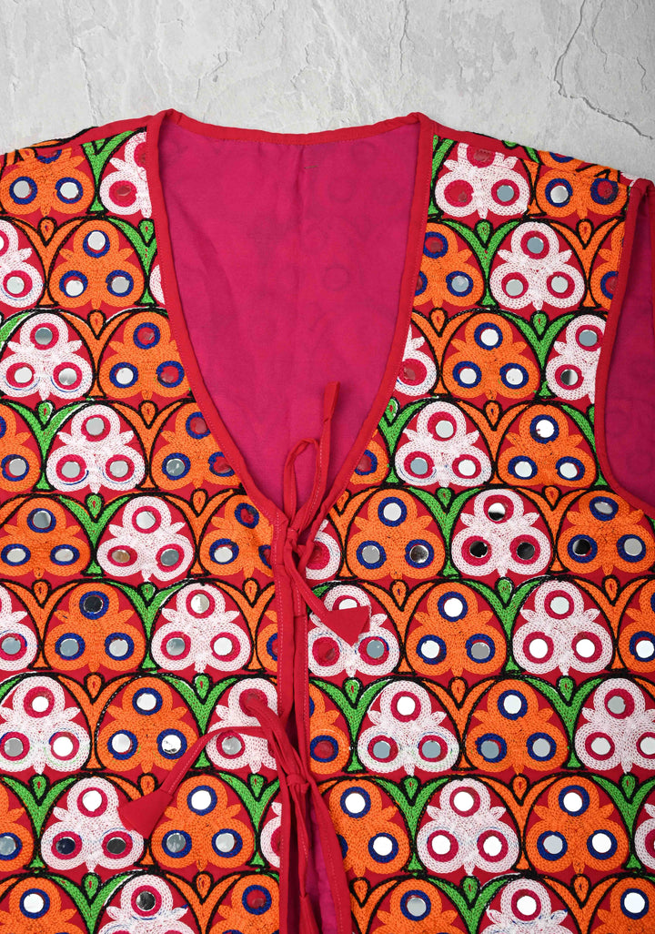 L Size Mens Waist Coat With Machine Embroidered and Kutch Mirror Work | SHOBITAM