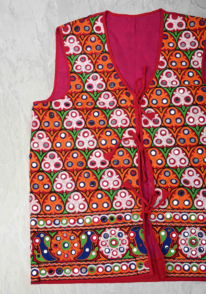 L Size Mens Waist Coat With Machine Embroidered and Kutch Mirror Work | SHOBITAM