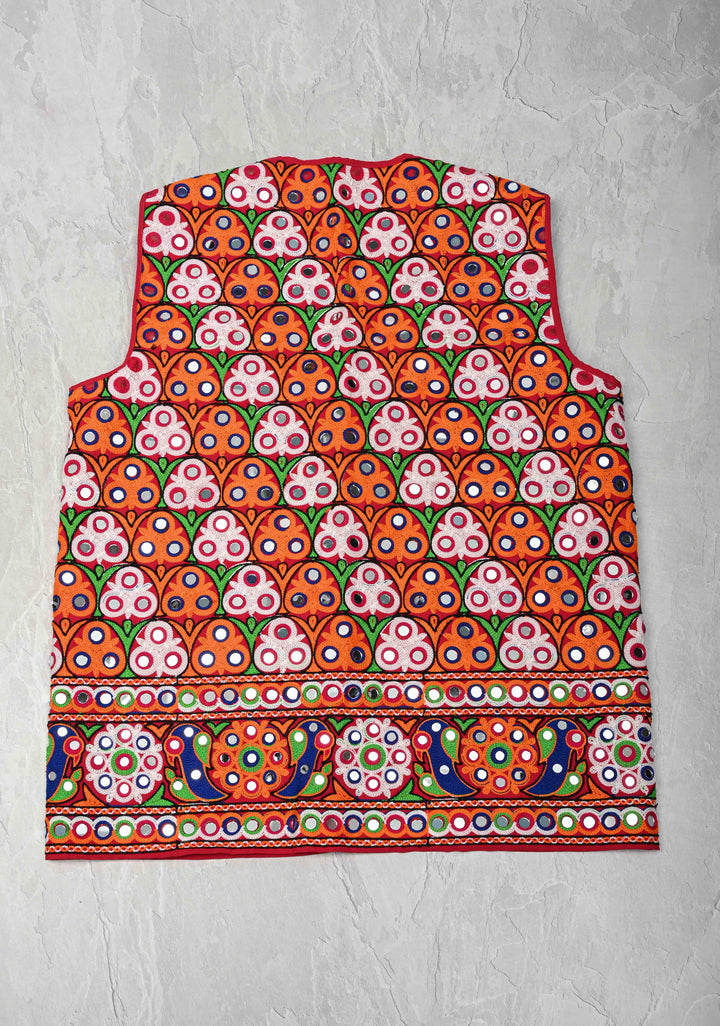 L Size Mens Waist Coat With Machine Embroidered and Kutch Mirror Work | SHOBITAM