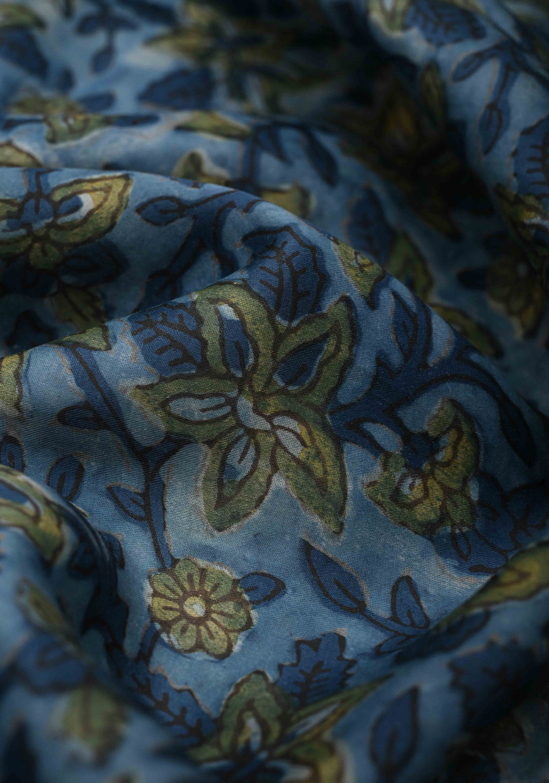 Vanaspati Hand Block Print on Modal Silk Saree in Blue with Block Print Border