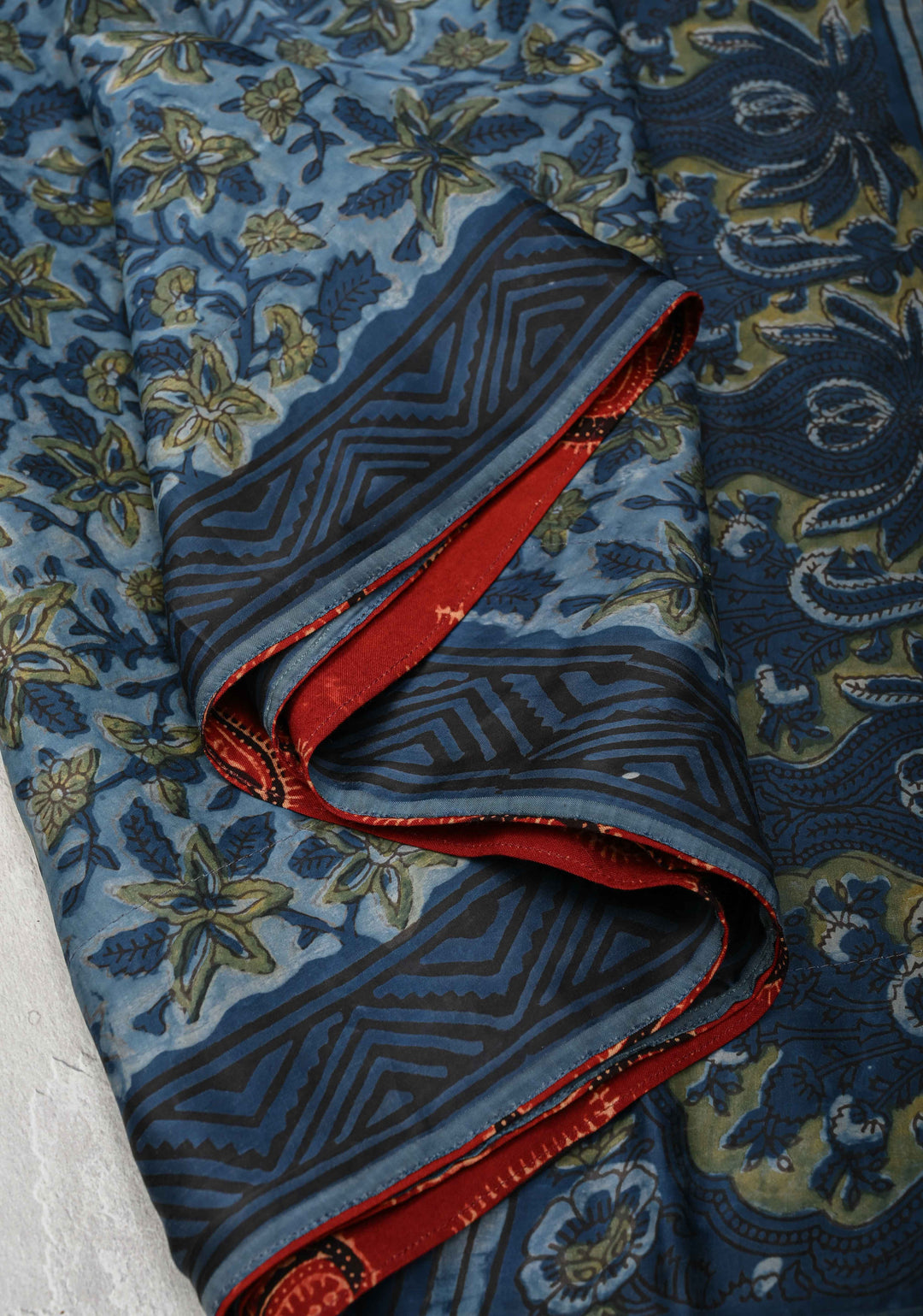 Vanaspati Hand Block Print on Modal Silk Saree in Blue with Block Print Border