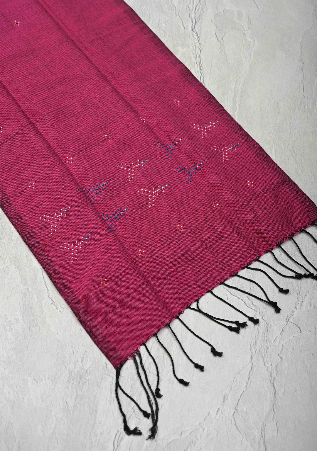 Stole: Authentic Plum Thangaliya Cotton Stole with Dots Patterns Dangasiyas of Kutch