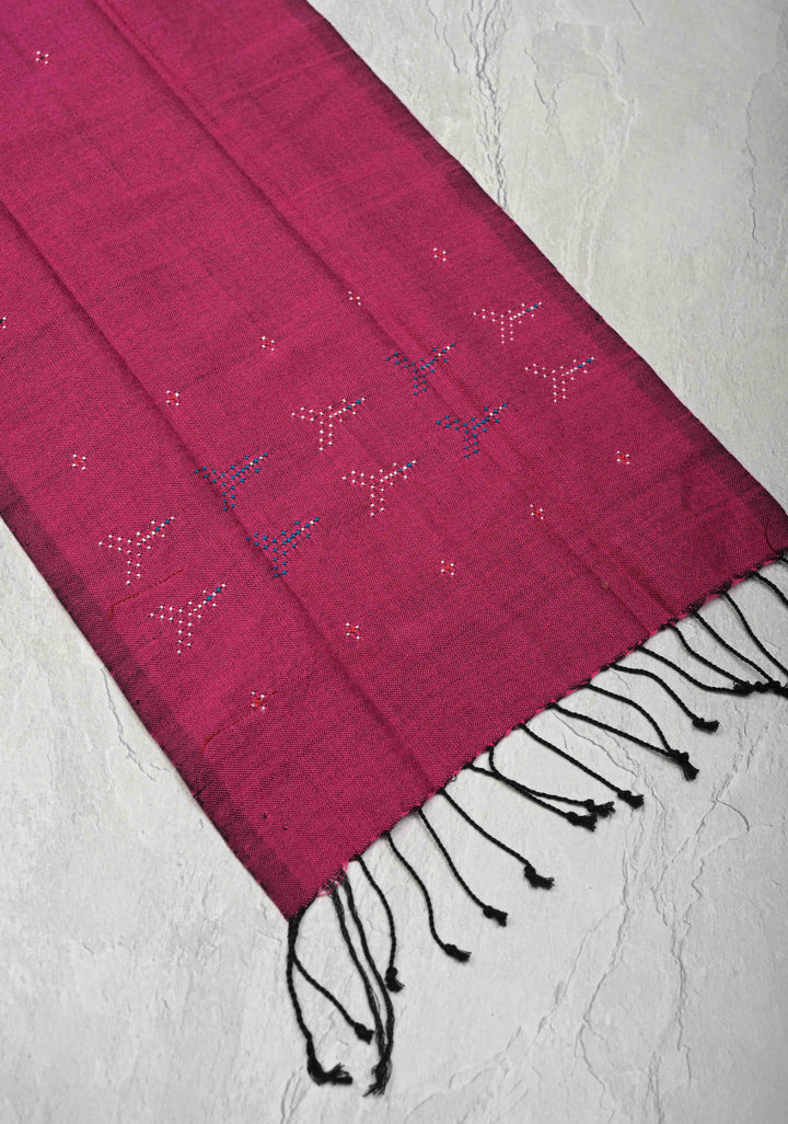 Stole: Authentic Plum Thangaliya Cotton Stole with Dots Patterns Dangasiyas of Kutch