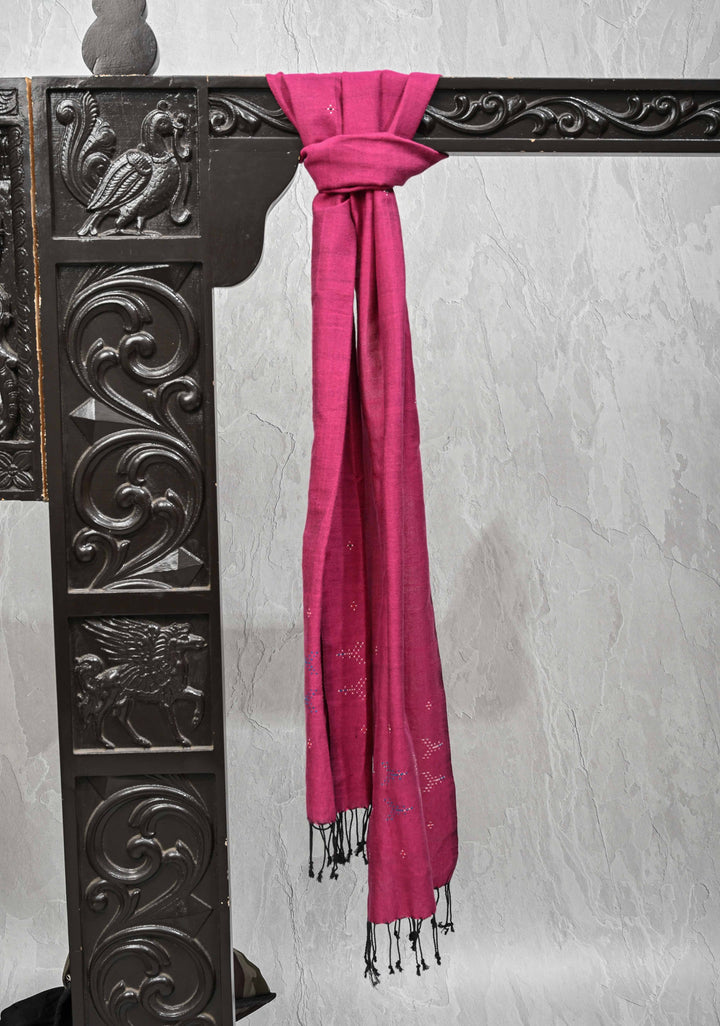 Stole: Authentic Plum Thangaliya Cotton Stole with Dots Patterns Dangasiyas of Kutch