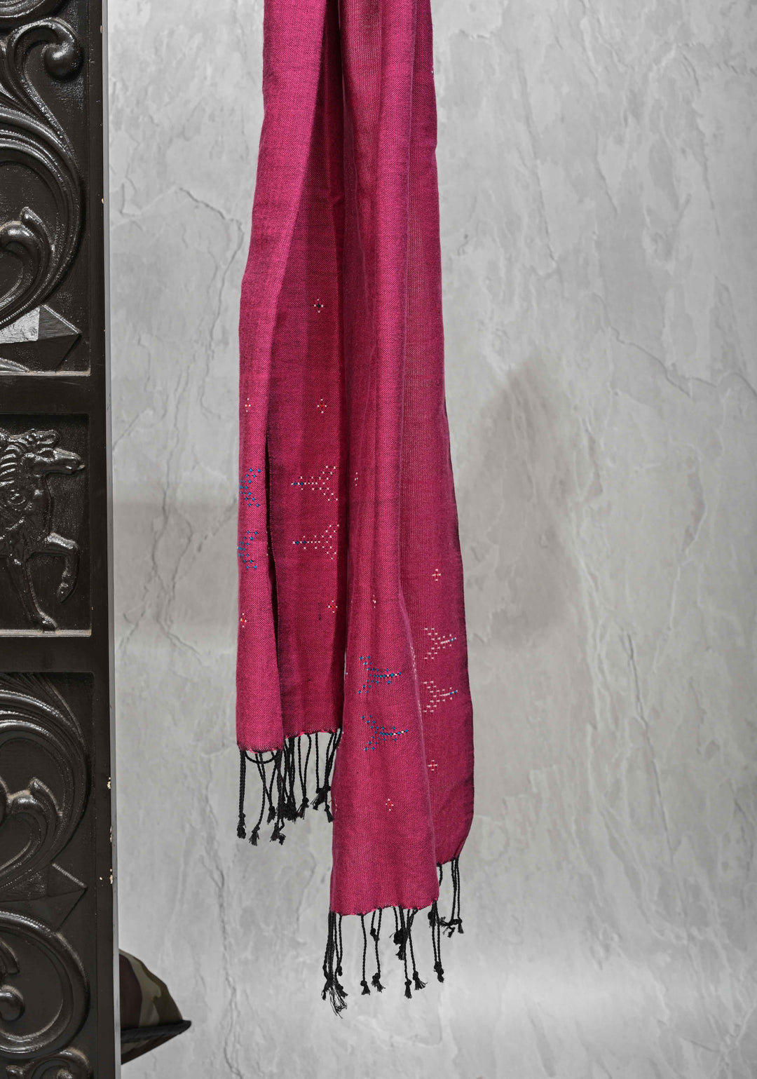 Stole: Authentic Plum Thangaliya Cotton Stole with Dots Patterns Dangasiyas of Kutch