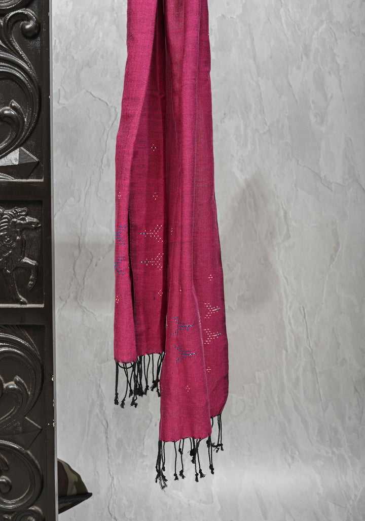 Stole: Authentic Plum Thangaliya Cotton Stole with Dots Patterns Dangasiyas of Kutch