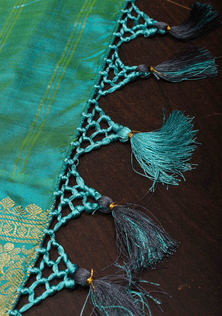 Gray Ikkat Kanjivaram Fusion Saree with Sequins, Cutdana and Hand Embroidery  | SILK MARK CERTIFIED
