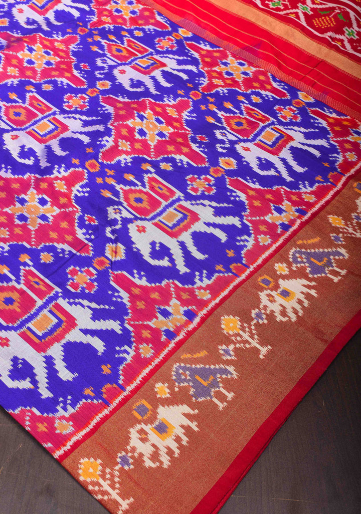 Ambari Ikkat Pure SIlk Saree with Elephant Motifs and Zari Border I SILK MARK CERTIFIED