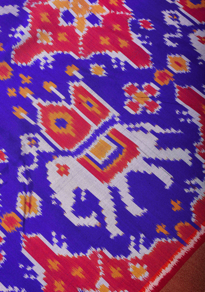 Ambari Ikkat Pure SIlk Saree with Elephant Motifs and Zari Border I SILK MARK CERTIFIED