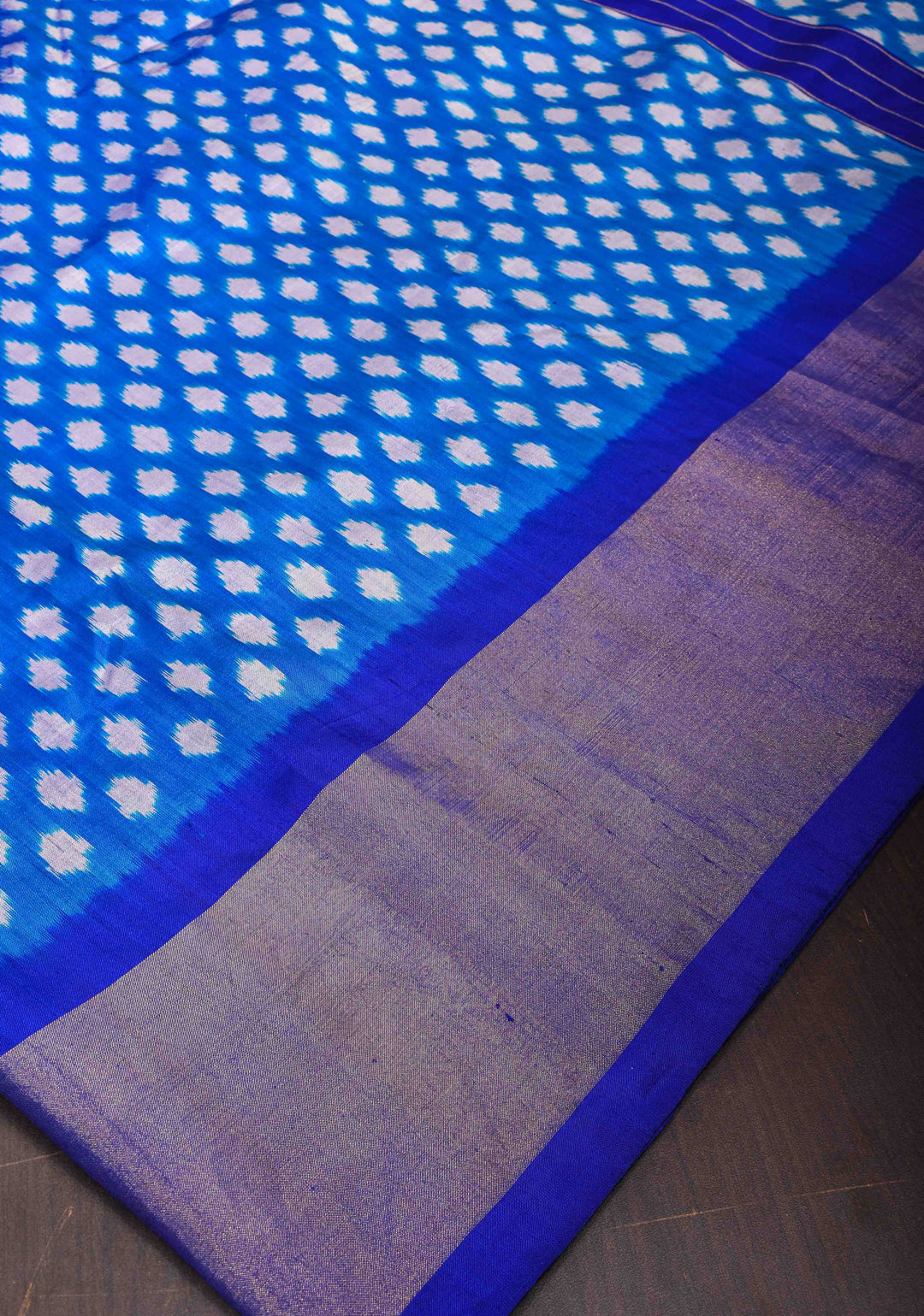 Pre Order : Cobalt Blue Ikkat Pure SIlk Saree with Tissue Zari Border I SILK MARK CERTIFIED