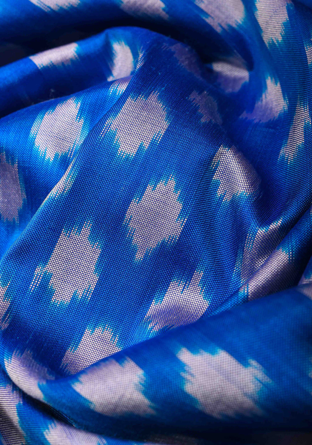Pre Order : Cobalt Blue Ikkat Pure SIlk Saree with Tissue Zari Border I SILK MARK CERTIFIED