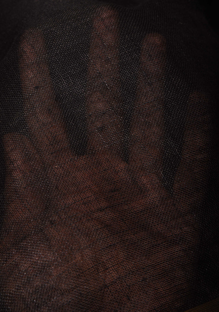 Black Linen Saree with zari border and multicolor Tassel on pallu ( No Blouse Piece )